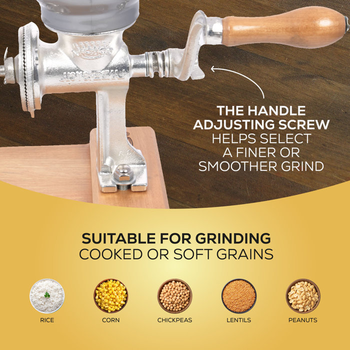 Corona Cast Iron Grain Grinder Low Hopper, Manual Corn Mill with Wooden